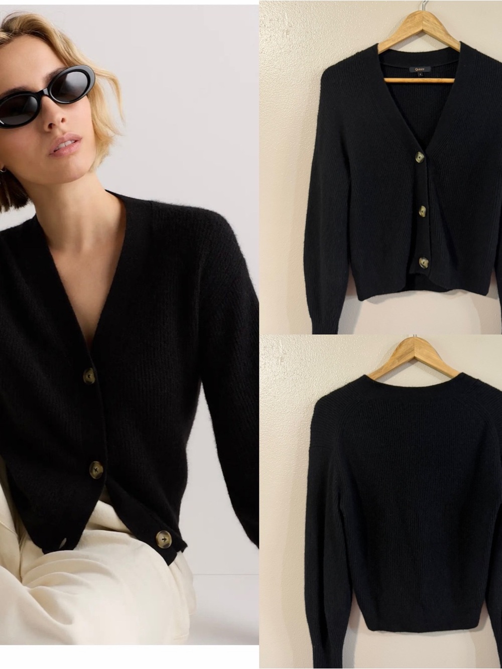 Quince Baby Alpaca-Wool Cropped Cardigan - Small -  Black